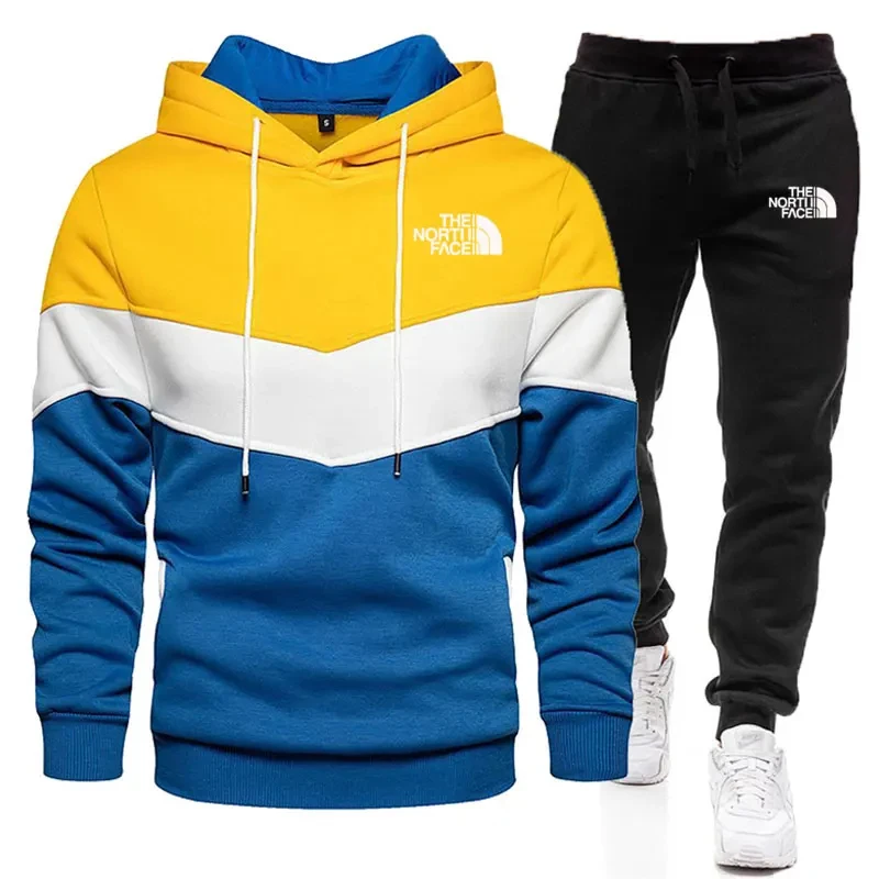 Mens Tracksuit Wear Stripe Hoodies+Sweatpants 2 Piece Set 2024 New Fashion High Quality Autumn Winter Daily Casual Jogging Suit