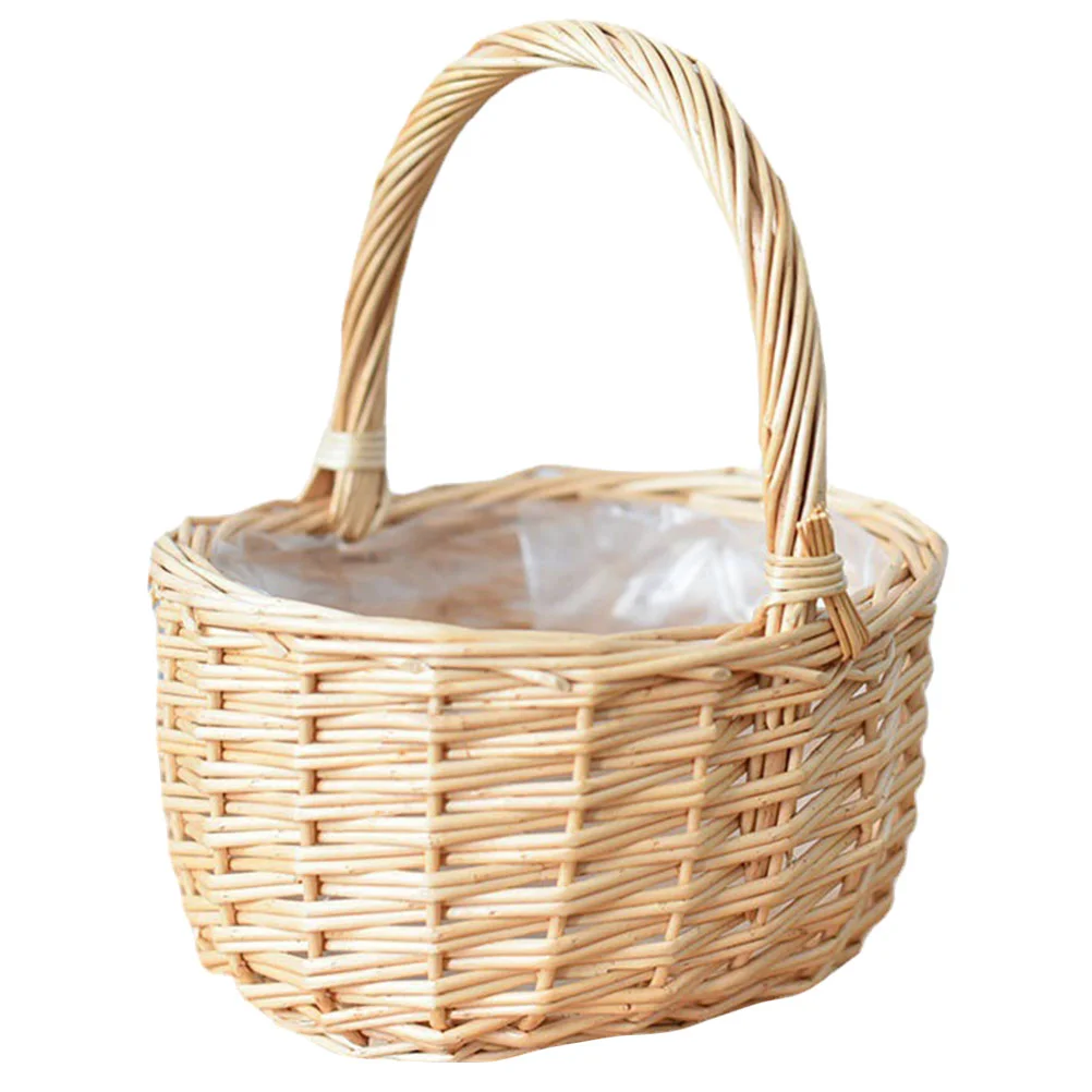 

Portable Egg Basket Multi-purpose Hamper Basketball Pastoral Style Woven Flower