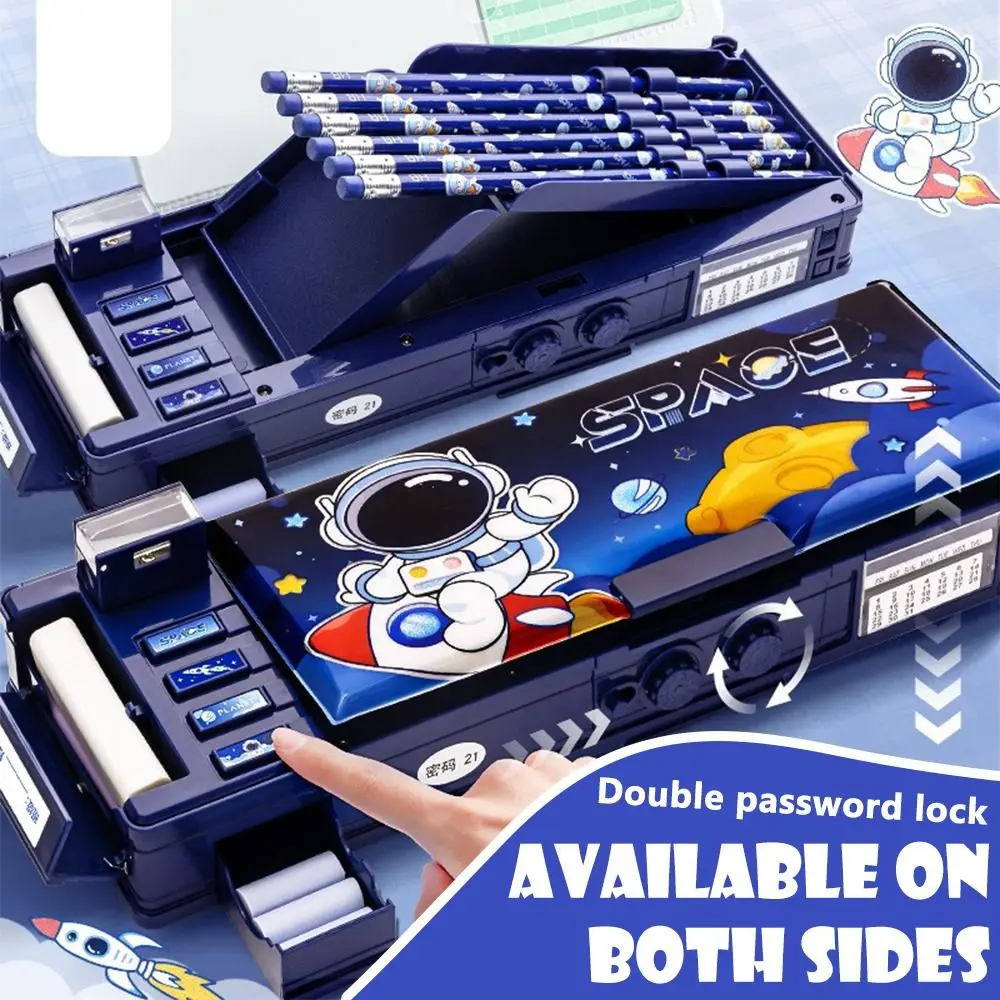 Cartoon Double Layer Pencil Case Large Capacity with Combination Lock Stationery Box Stationery Organizer Back To School Gift pencil cases stationery box