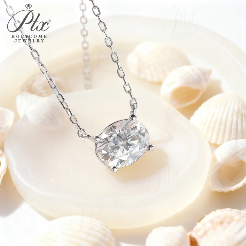 Halsketten mit Anhänger, Moissanit-Diamant, schlichte ovale Form, 925er Sterlingsilber, stapelbare Kette, hypoallergen, Geburtstagsgeschenk, sauber – Detail 20