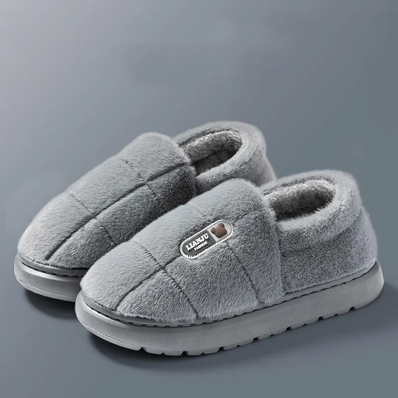 Herren-Hausschuhe Winter Einfarbige Umwickelbare Plüsch-Pantoffeln Rutschfeste Warme Damen- und Herren-Hausschuhe Lässige Baumwollschuhe Große Größen 50 51 – Detail 7