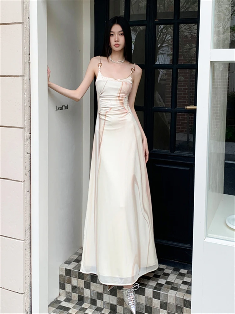 

Женское платье на бретельках, Элегантное Длинное платье желтого цвета с масляным рисунком, лето