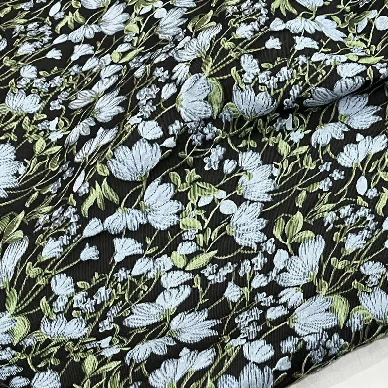 

140cm Width Prosperous Three-Dimensional Weaving Brocade Blue Flower Jacquard Fashion Fabric DIY