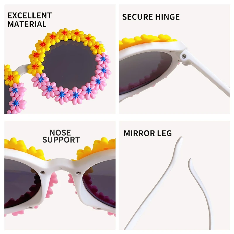 New Children Cute Acrylic Flower UV400 Sunglasses Baby Girls Lovely Outdoor Sun Protection Sunglasses Kid Eye Protection Glasses