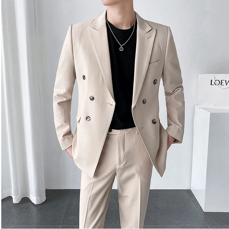 

( Jacket + Pants ) New Men Suit Tuxedo 2 Pieces Costume Homme Slim Fit High Quality Wedding Singer Stage Party Plus Size 5XL
