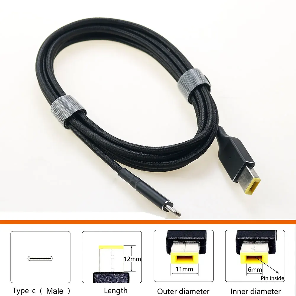 Cabo de Carregador Rápido para Lenovo Legion Tipo-c para Square Adaptador de Energia Conversor Y7000 R7000 Thinkpad pd 135w 2m