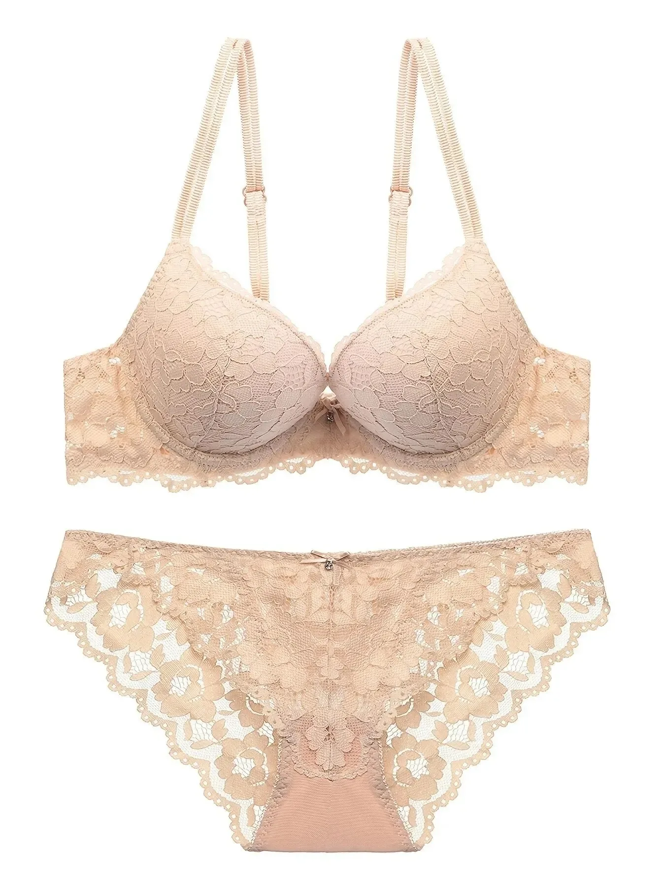 Women Lingerie Set 1 Set Elegant Lace Embroidery & Breathable Fabric Push-Up Bra Drop Waist Sheer Panty