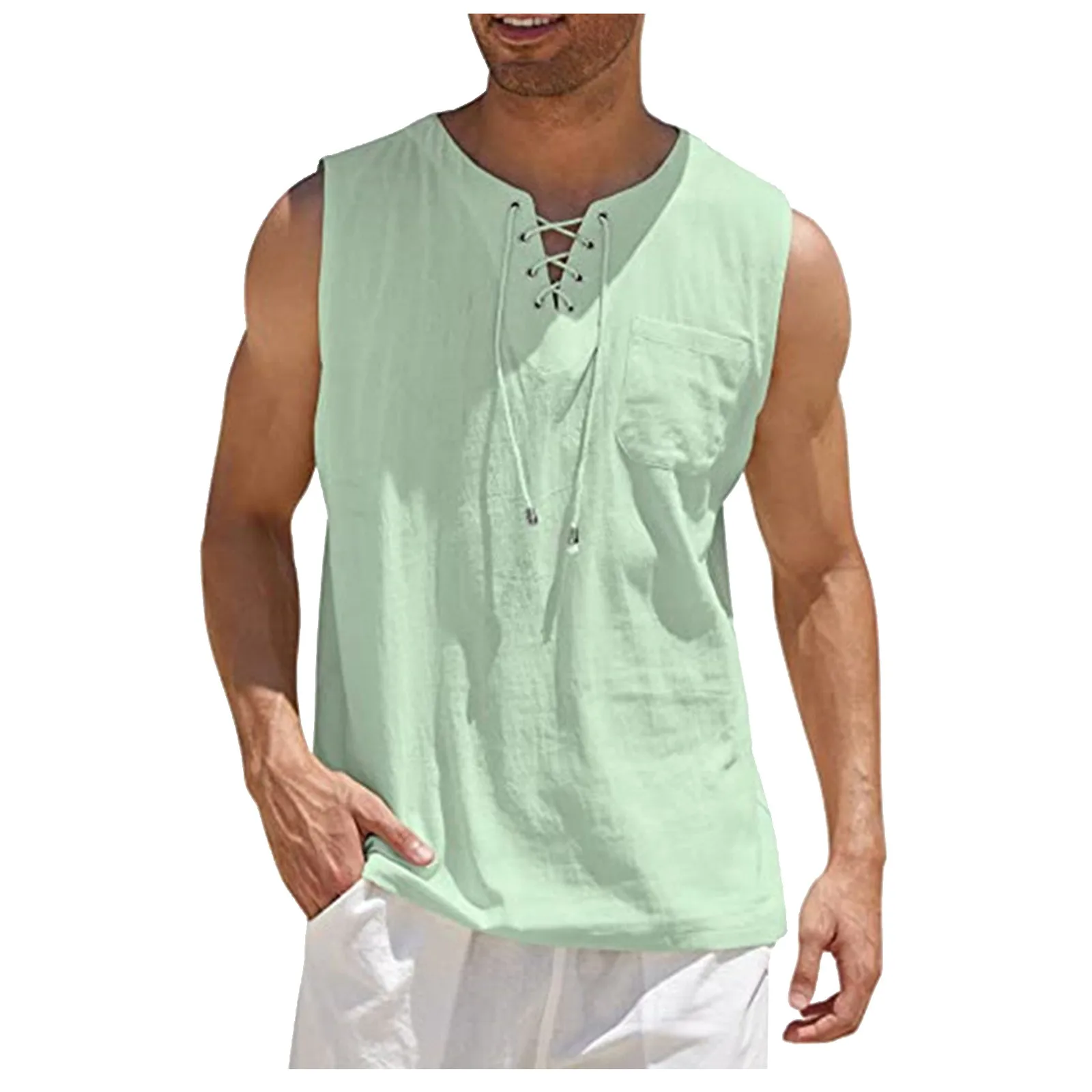 

Мужские Пляжные майки, летние повседневные свободные хлопковые льняные рубашки, однотонные повседневные уличные спортивные удобные жилеты для дома
