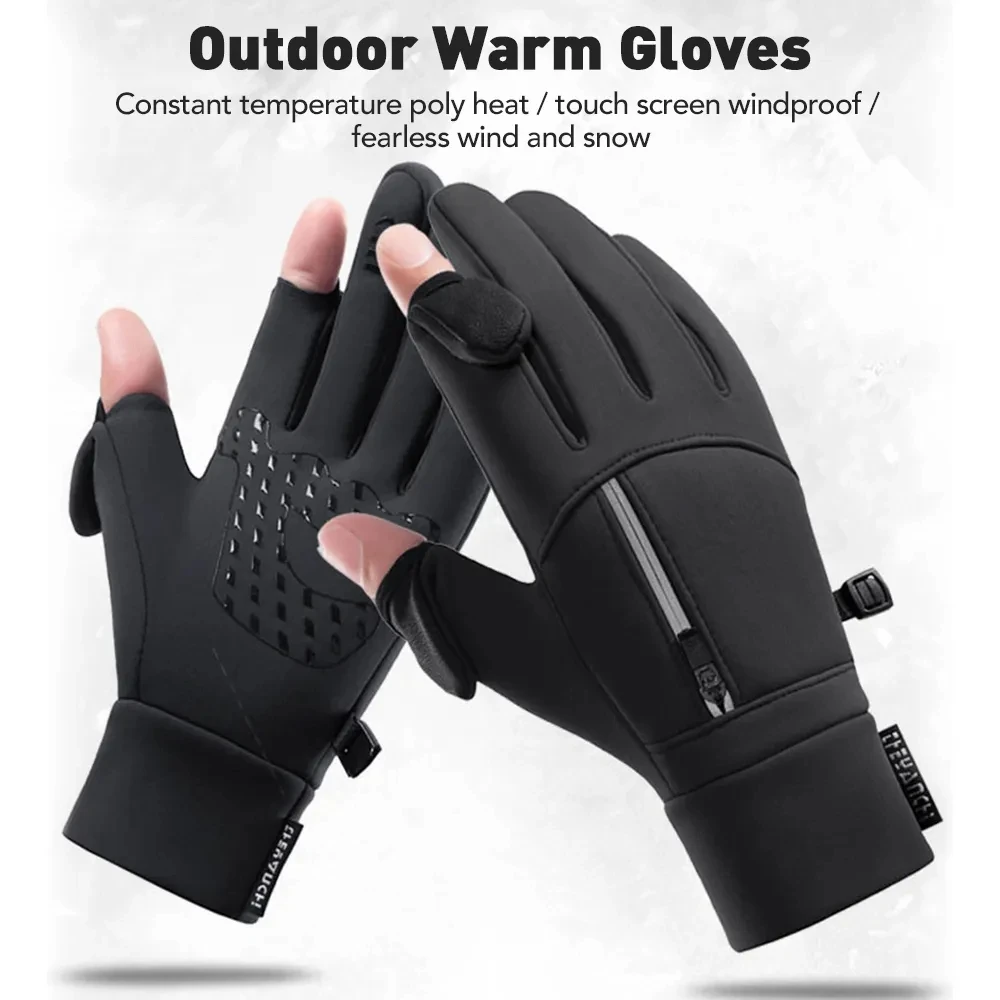 Winter Fishing Gloves 2 Finger Flip Waterproof Windproof Men Women Warm Protection Fish Angling