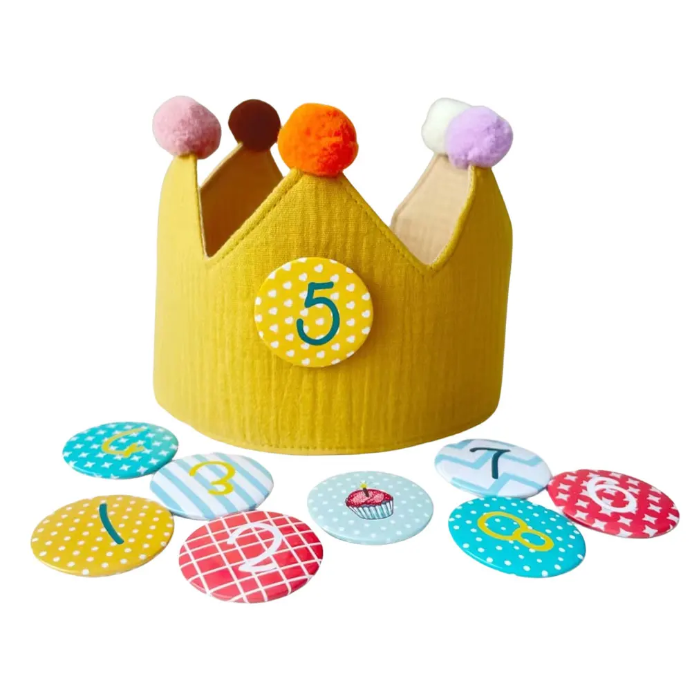 Unisex Birthday Hat Double-Sided Birthday King Crown Soft with Interchangable Number 0-9 Kids Party Decor Hat Accessory