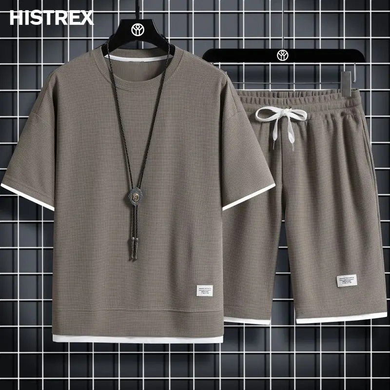 

Spring Summer Men's Two Piece Set,Linen Fabric Casual T-Shirt & Shorts Set,Mens Sports Suit Fashion Short Sleeve Loose Tracksuit