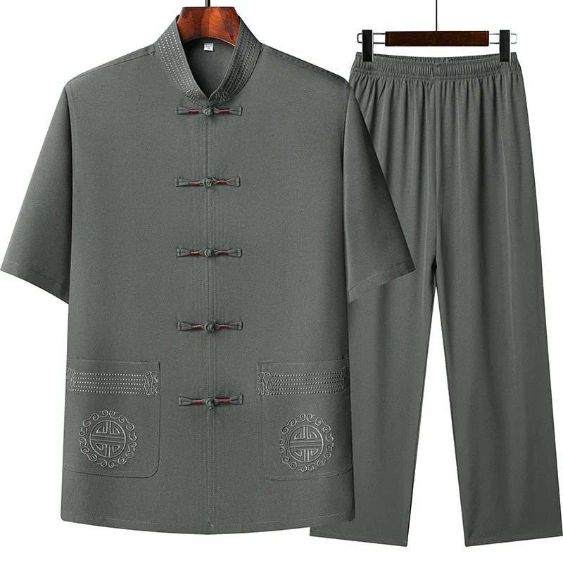 Tang Suit (top + Pants) Men's Fashion Business Collar Embroidered Disc Buckle Chinese Style Lay Dress Han Dress Tai Chi Suit 4