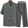Tang Suit (top + Pants) Men's Fashion Business Collar Embroidered Disc Buckle Chinese Style Lay Dress Han Dress Tai Chi Suit 4