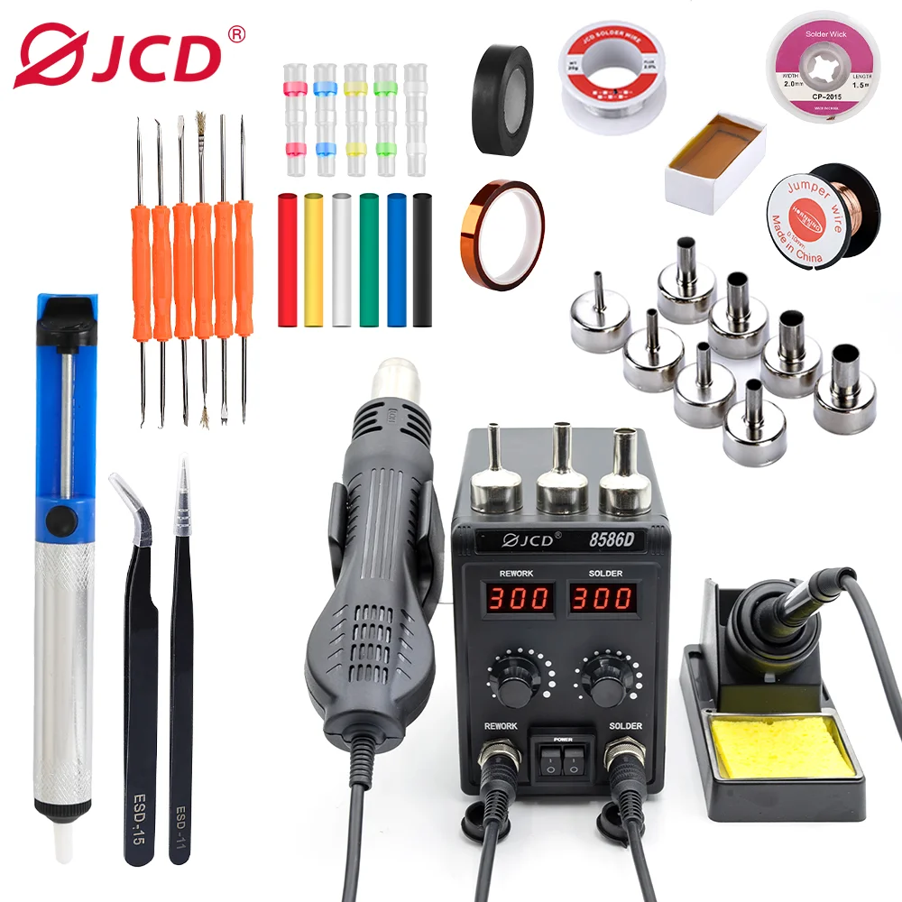 JCD 8586D Soldering Station 2 IN 1 750W Hot Air Gun LCD Dual Digital ...