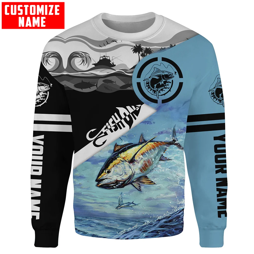 Tuna Fishing Fish On saltwater fishing Customize name 3D Printed Men\'s Hoodie & Sweatshirt Unisex Zip Casual Tracksuits KJ919