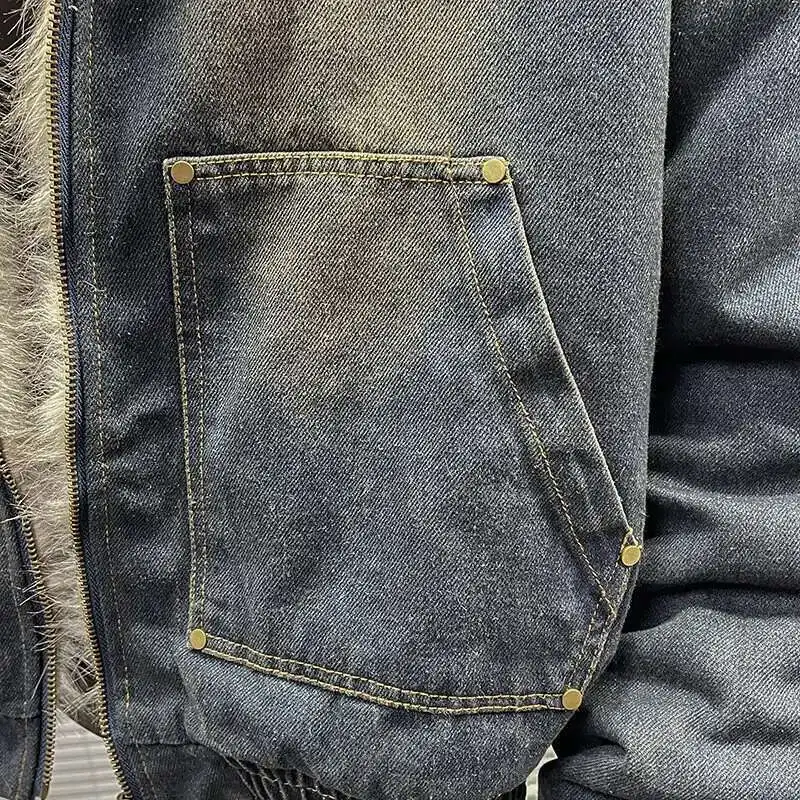 FEWQ Men's Padded Jackets New Fashion Denim Fleece Hooded
