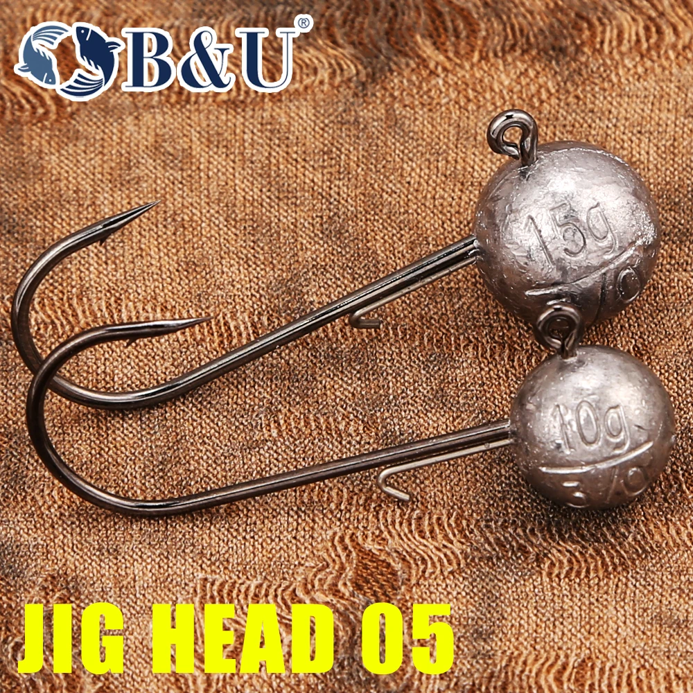 B & U 3/0 4/0 crochets à tête plomb haute résistance pour leurres souples, 5/7/10/14/21g crochets de pêche d'eau douce/eau salée pour bar, brochet