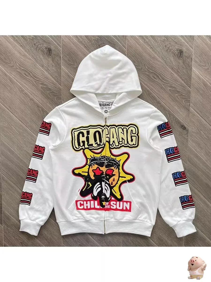 

24SS New Glo Gang Boyz Worldwide Cardigan Hoodie Men Women Best Quality Vintage White Oversize Hooded