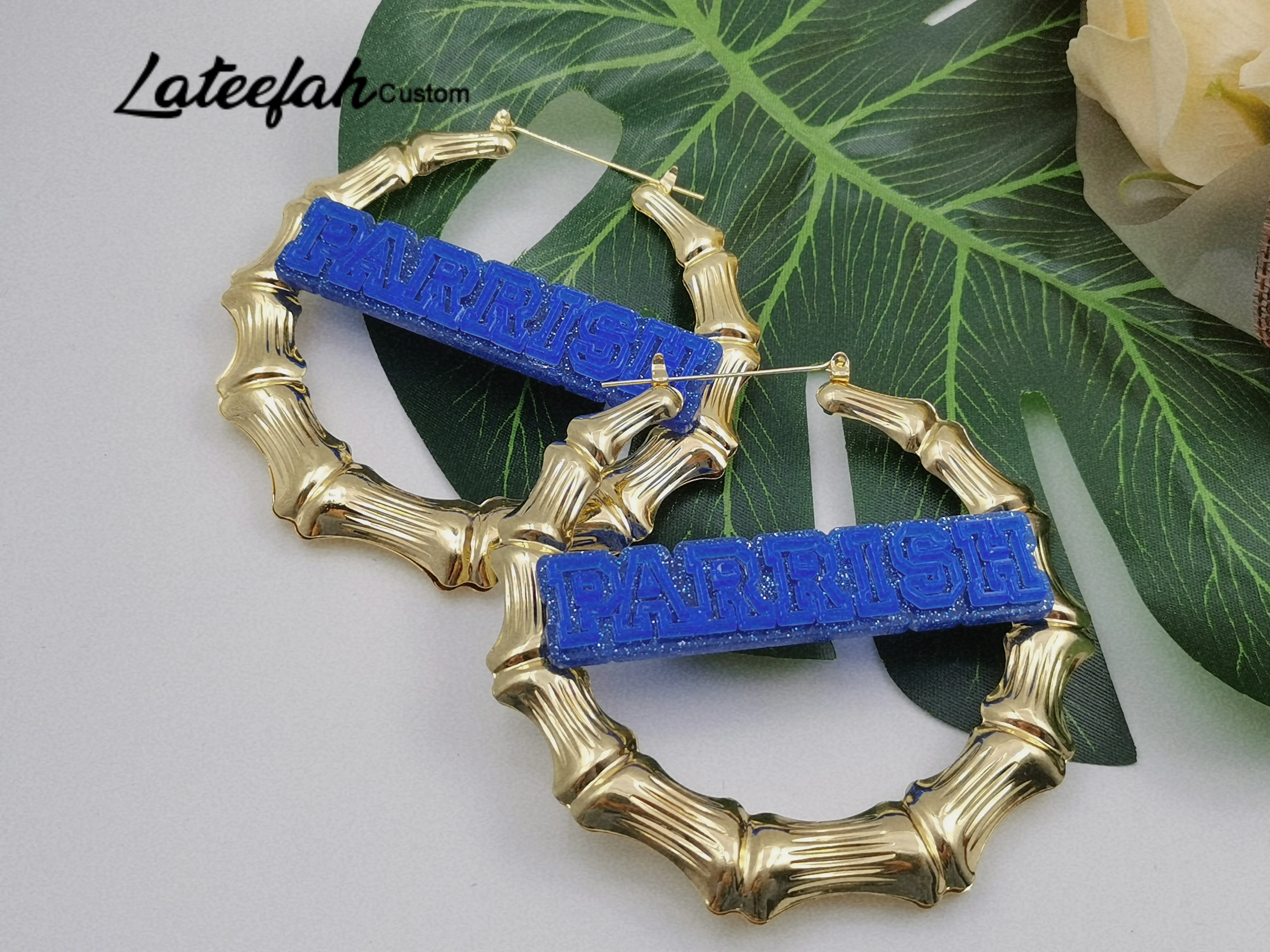 Lateefah Trendy Custom Name Letter Earrings Personalized Bamboo Hoop Earrings For Women Custom Name Earrings Jewlery As Gift