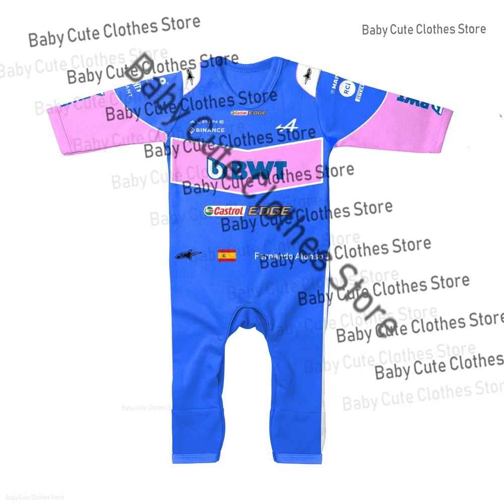 2022 New F1 BWT Team Force India A5 Racing Bystander Baby Jumpsuit For Boys Baby Girls Hot Sale Comfortable Breathable Crawlwear Newborn Knitting Romper Hooded  Baby Rompers