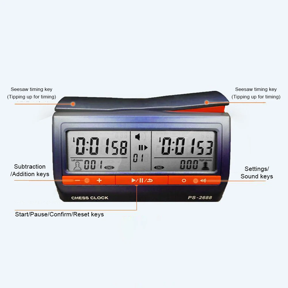 Count Up Down Timer USB Charging Chess Clock Hour Meter Stopwatch with  Delayed Countdown Function for International Chess
