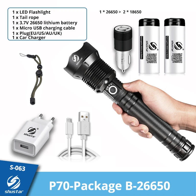 Powerful LED Flashlight with 4 Core P70 Lamp Bead Zoomable 3 Lighting Modes LED Torch Support for Mircro Charging Hunting Lamp flashlights Flashlights