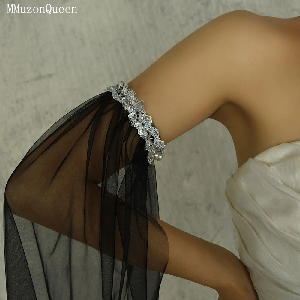 TOPQUEEN Braut-Hochzeitsschal, elegant, schulterfrei, formeller DIY-Schal mit Pailletten und Perlen, abnehmbare lange Ärmel, Mm04 – Detail 25