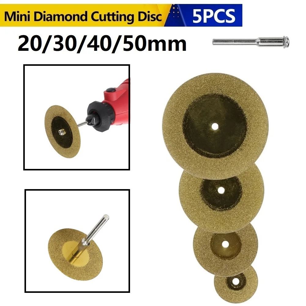 5pcs Mini Diamond Cutting Disc For Dremel Rotary Tools Accessories TiN Coated Circular Saw Blade With 3mm Shank Mandrel