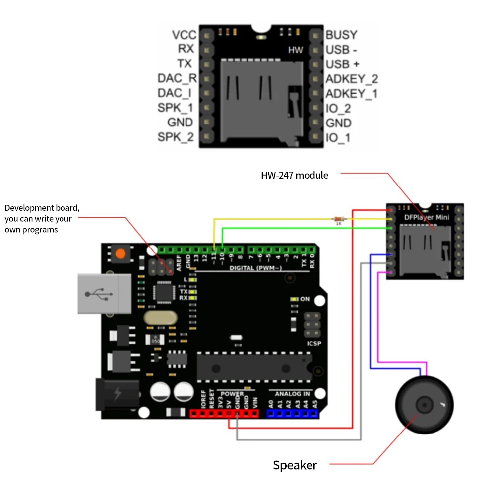 DFPlayer Mini TF MP3 Player Module for Micro SD Card U-Disk IO/Serial Port/AD MP3 Voice Decoder Board for Arduino audio music player