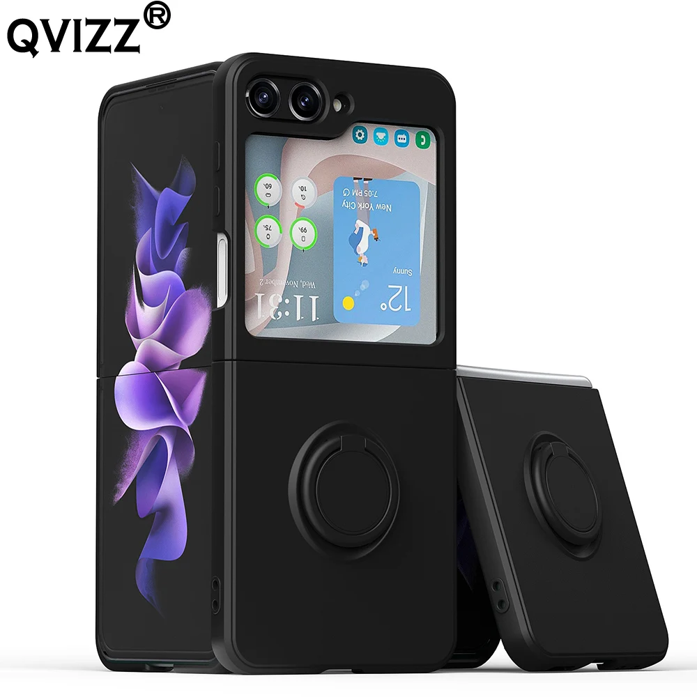 

Liquid Silicone Case For Samsung Galaxy Z Flip5 Luxury Hands Rope Car Magnetic Holder Ring Stand Soft Phone Cover SamsungZFlip5