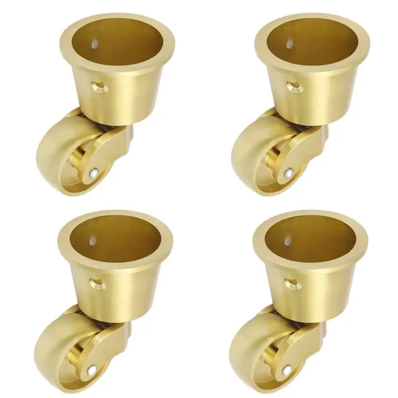 

European 4PCS Pure Brass Round Cup Casters Wheels Table Chair Sofa Bar Piano Universal Furniture Castors 360° Swivel Rollers