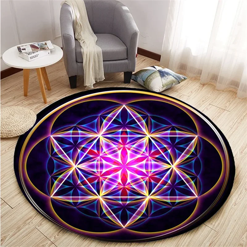 

Geometric flower of life printed circular carpet bedroom family living room office bathroom mats and birthday gifts
