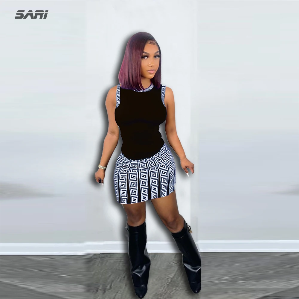 

Женский костюм с юбкой, однотонный облегающий тянущийся офисный костюм с круглым вырезом, топом без рукавов и плиссированной юбкой, лето 2022