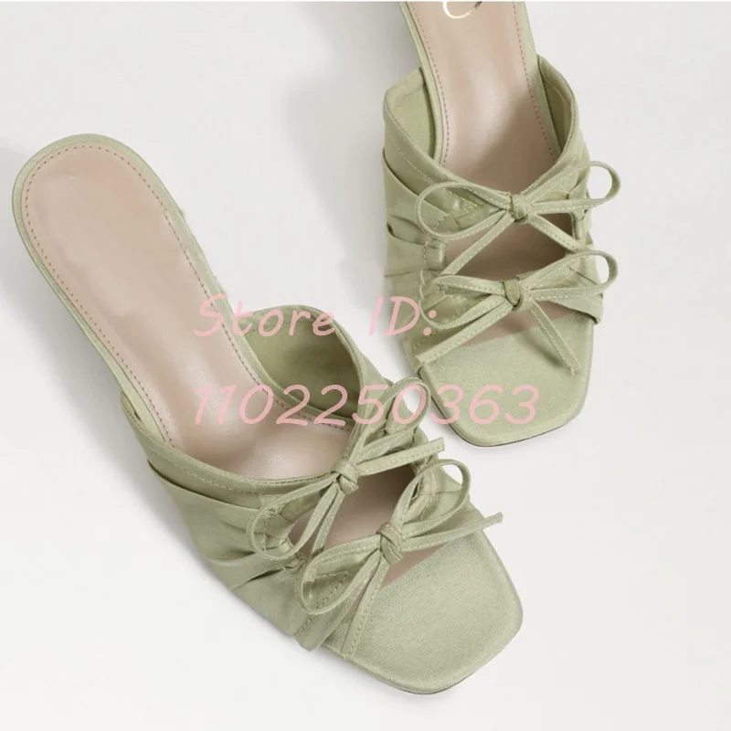Double Butterfly-knot Thin High Heels Slippers Outdoor Solid Open Toe Stiletto Sandals 2024 Summer French Style Elegant Shoes