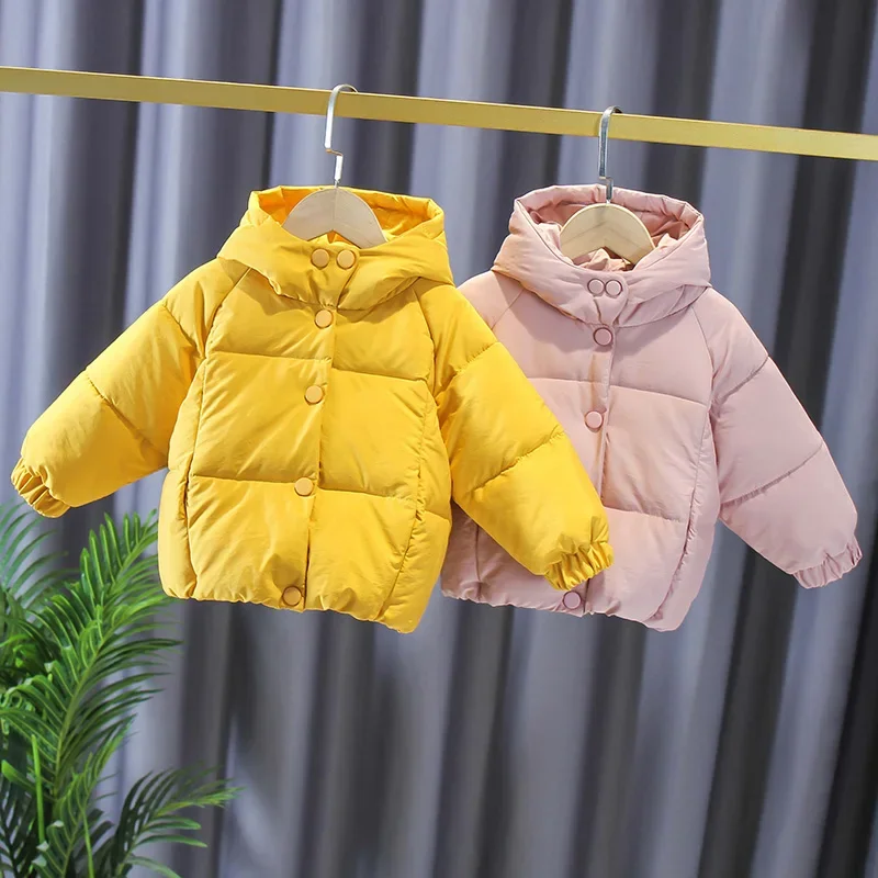 

Children's Cotton Jacket Boys' And Girls' Baby's Winter Coat Hooded Basic Simple Casual Solid Thick Warm Parka 2024 New Outwear