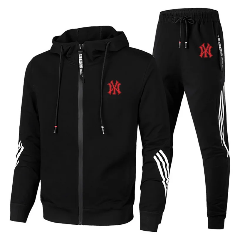 MenAutumn and Winter Tracksuit Casual Set Male Joggers Hooded Sportswear Jackets+Pants 2 Piece Sets Running Sports Suit