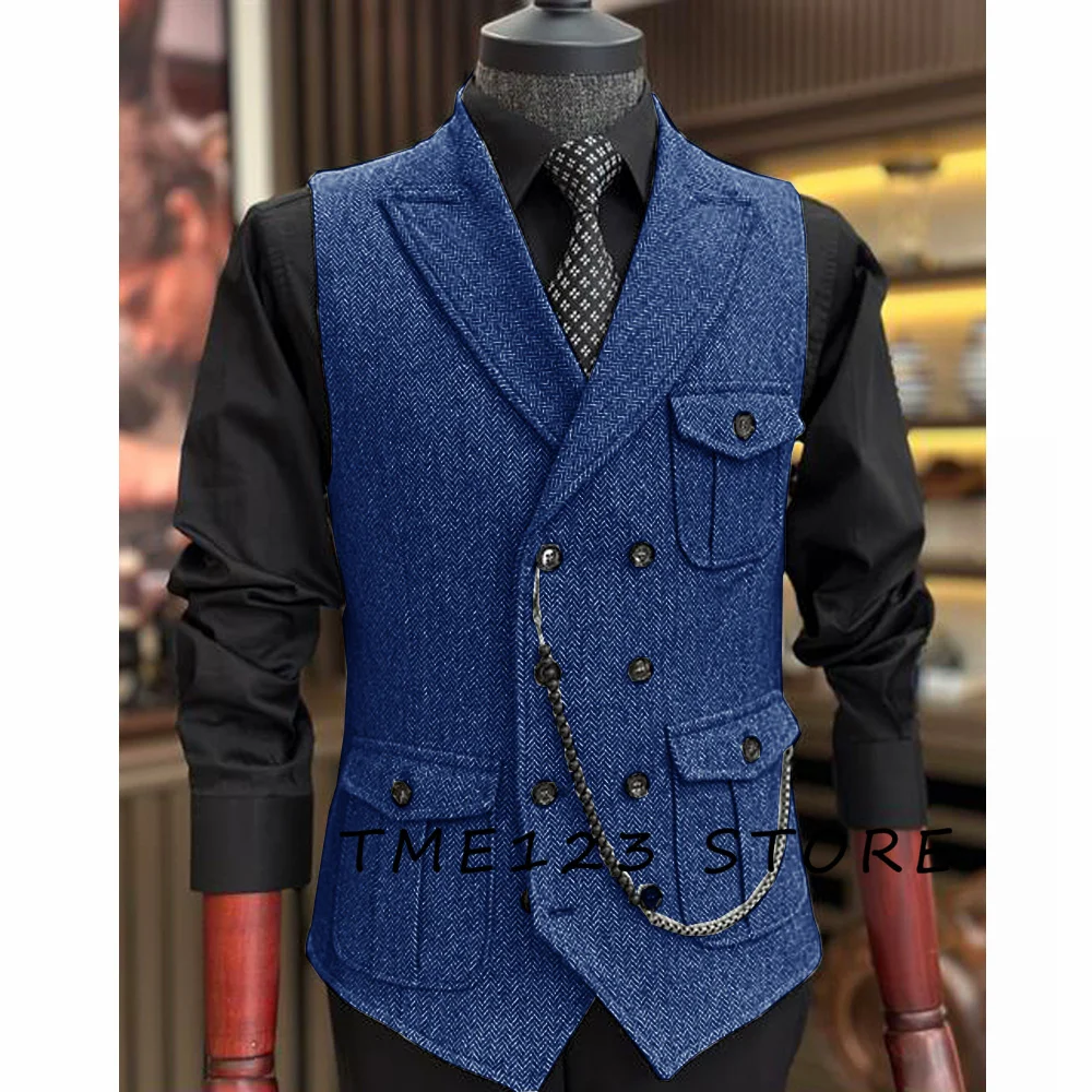 Mens Solid Color Vest Herringbone Slim Fit V Neck Tuxedos School Party Waistcoat Wedding Banquet