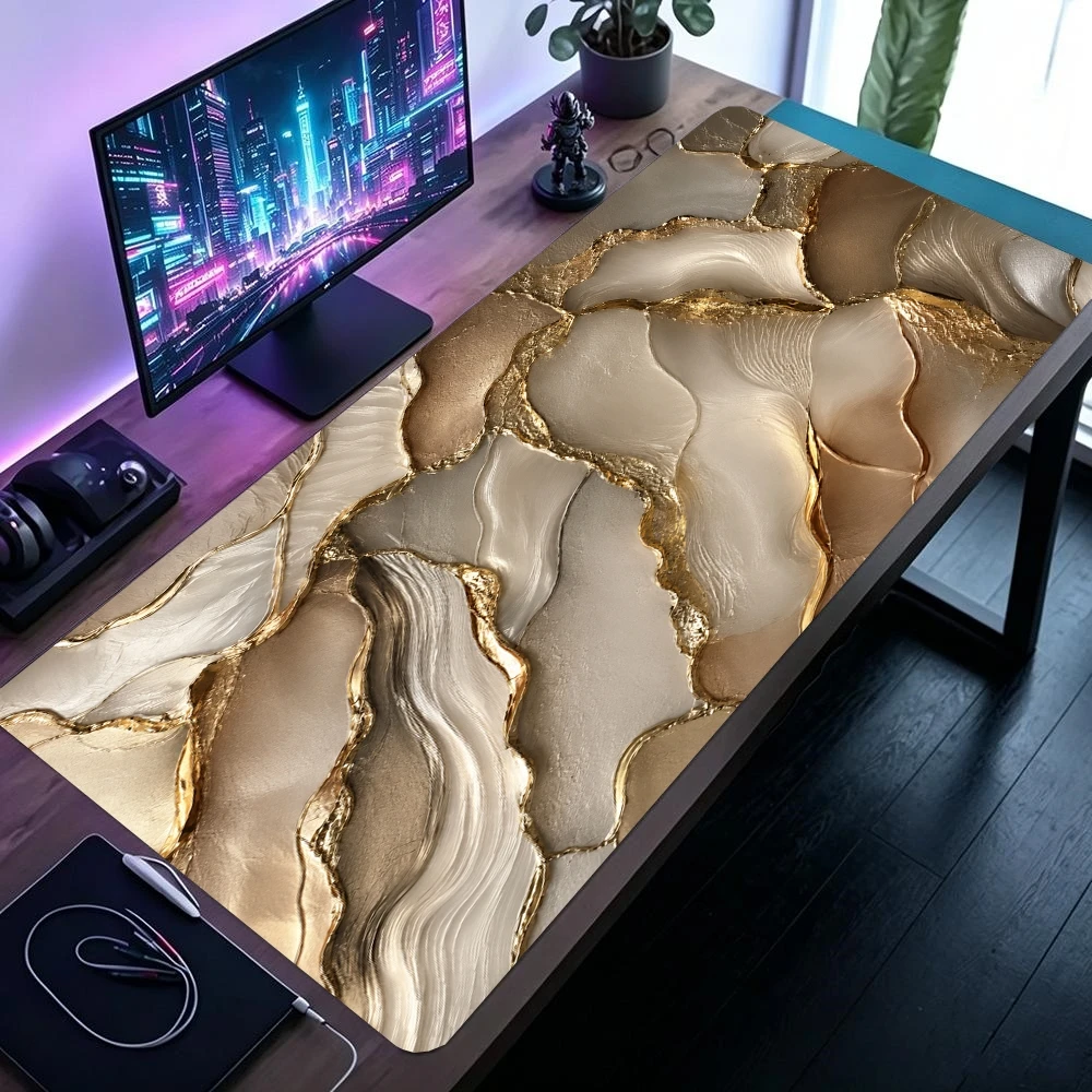 Luxurious Rose Gold Marble Texture Large Desk Mat - Premium Soft Rubber Gaming Mouse Pad and Keyboard Surface
