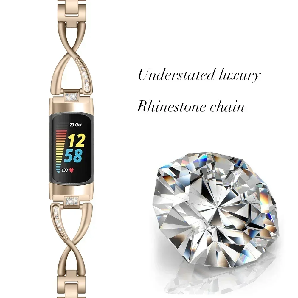 Elegant Diamond Zinc Alloy Wristband for Smart Watches - Premium Metal Strap Bracelet