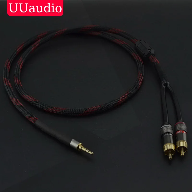 Hot! Hifi 3.5mm To 2 Rca Audio Cable With Meshgrid For Mp3 Amp Dac