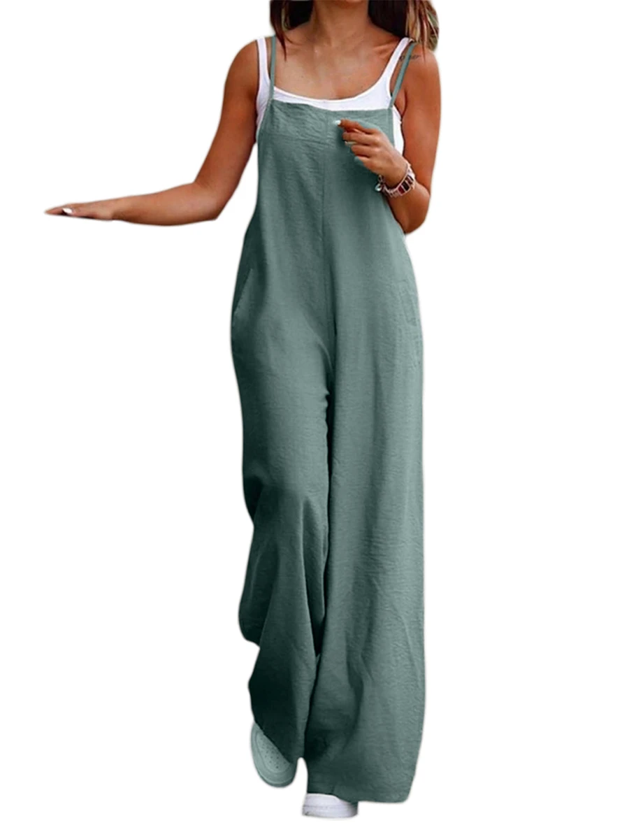 

ICNGLKSND Women s Causal Sleeveless Tank Jumpsuits V Neck Spaghetti Strap Jumpsuit Summer Wide Leg Long Pant Romper A-orange