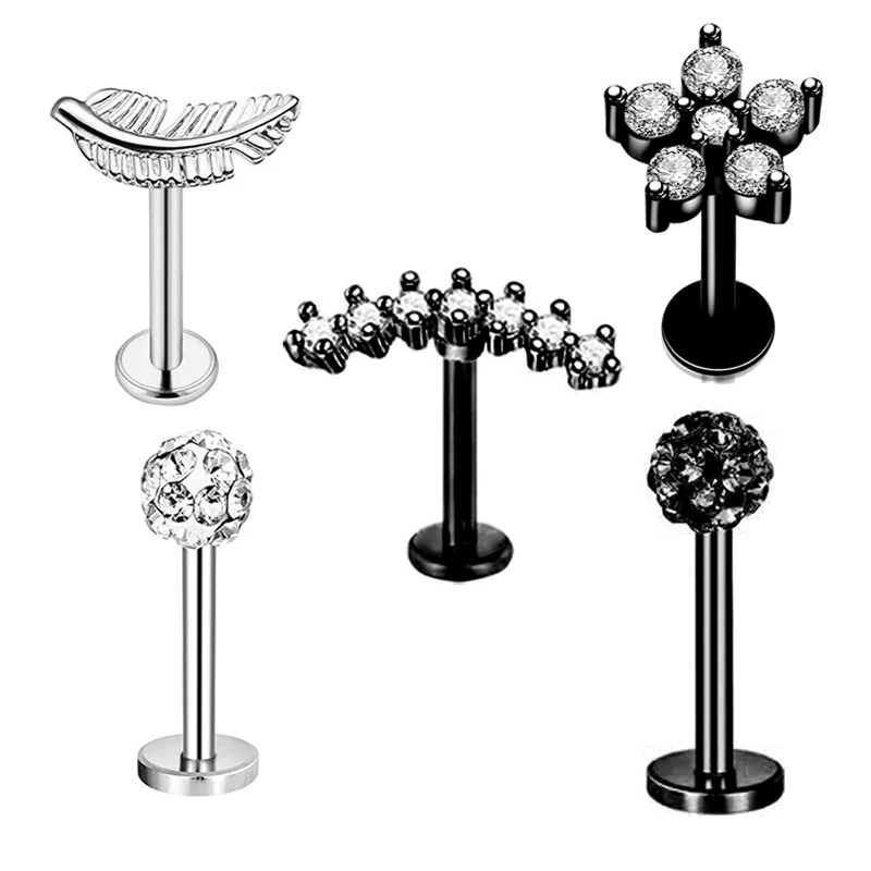 5pcs Tragus Stud Earring Set Heart Small Lip Stud Set Lobe Piercing Cartilage Stud Helix Jewelry Cz Barbell Piercing Earrings