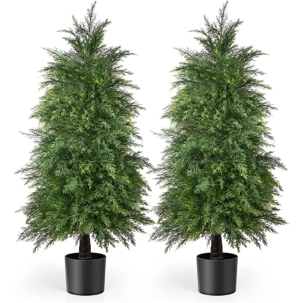

2 Pack 4ft Artificial Cedar Topiary Trees for Outdoor Front Porch Décor, UV Rated Fake Potted Plants for Indoor and Outdoor