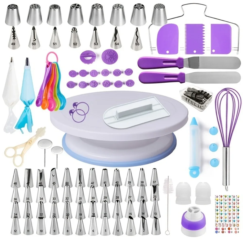 137PCS Cake Decorating Kit With Cake Turntable Pastry Piping Bag Russian Piping Tips Baking Tools cake turntable cake decorating kit