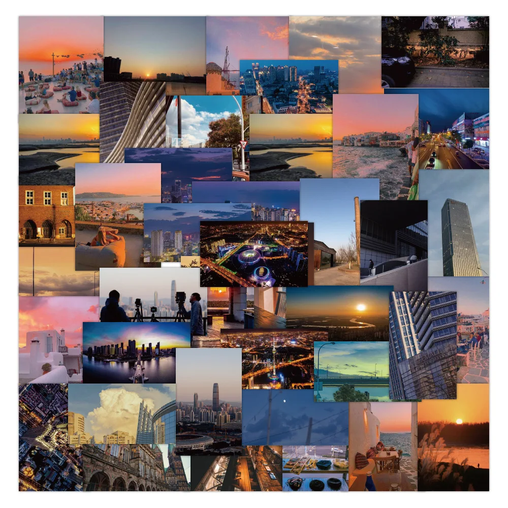 

10/30/50PCS Cartoon City Sunset Sticker Landscape Graffiti iPad Luggage Helmet Guitar DIY Wall Sticker Toy Decoration Wholesale
