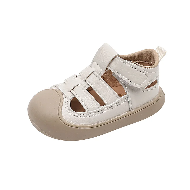 Baby Boy Sandals Summer Toddler Beach Shoes Little Kids Soft PU Leather Close-toed Sandals For Baby Khaki, White