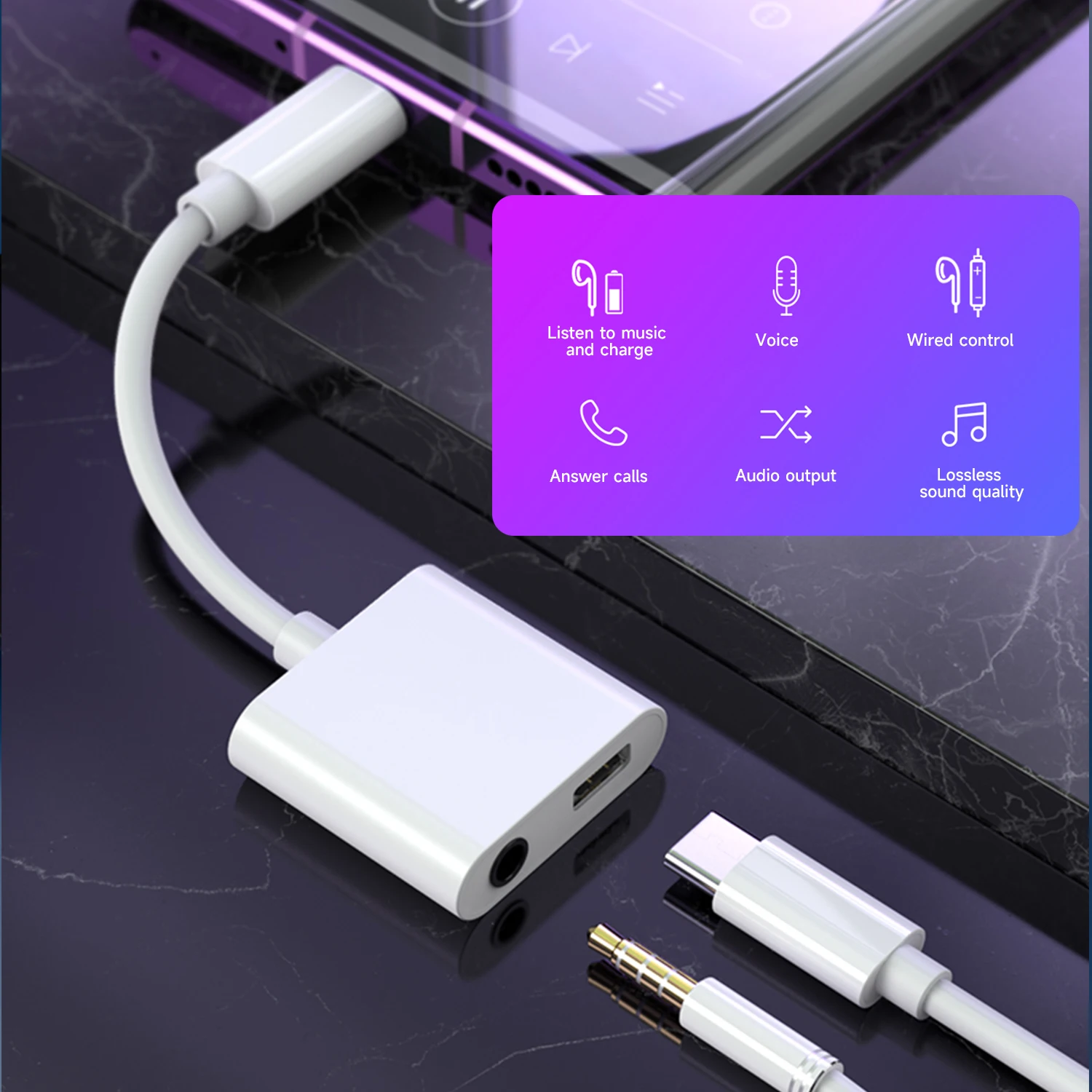 2-in-1 Audio Adapter USB C to mm Jack Type-C Charging Aux