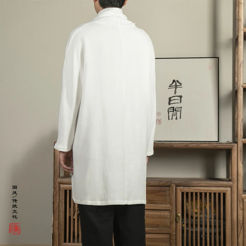 Men's Cotton Linen Loose Casual Cardigan Trench Coat Japanese Streetwear Punk Gothic Long Jacket Women Outerwear Trenchcoat