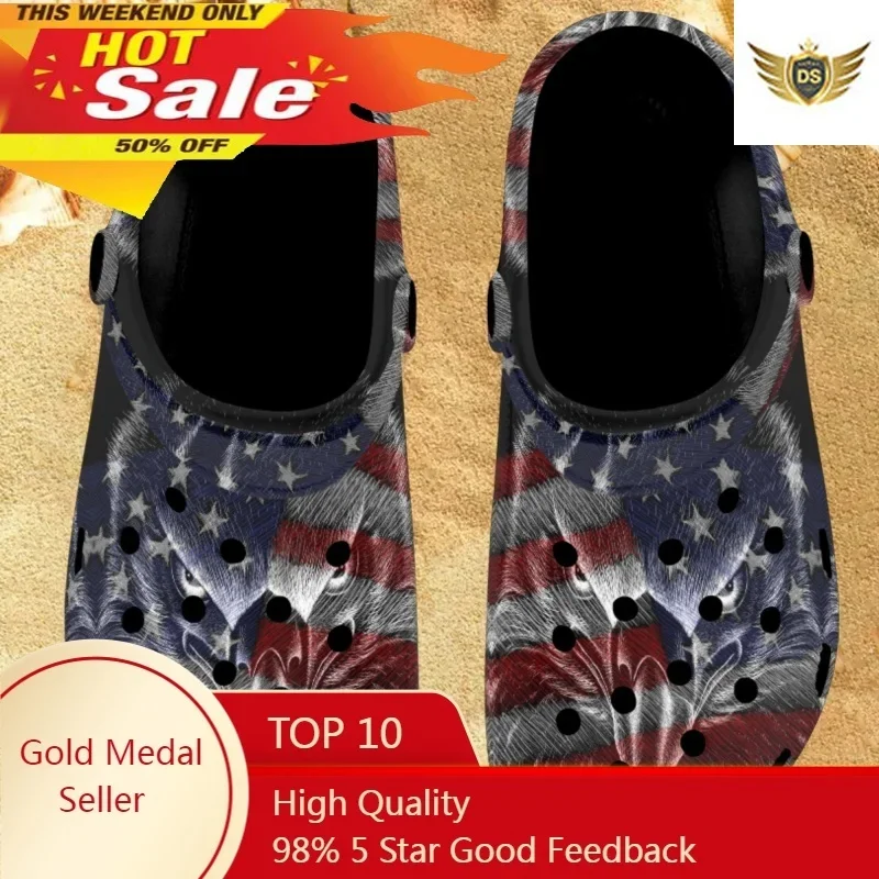 

America Flag Printed Sandals Zapatos Casual Adults Flat Hole Shoes Summer Beach Breathable Wading Slides Slippers