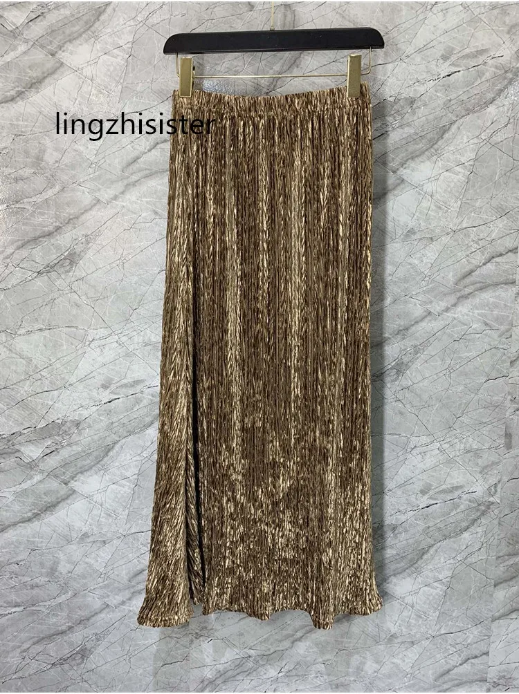 

Women Long Skirt 2023 Autumn Fashion Top Quality Elegant Folds Fish Tail Skirts New Arrive